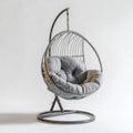 Poltrona Sospesa in Rattan Grigio con Cuscini Grigi